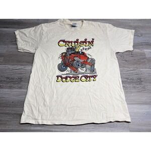 Vintage Y2K Graphic T-Shirt Cruisin Dodge City Hot Rod Car Show Faded Size Large